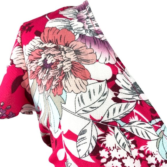 🟢 ELLEN TRACY Women's Size Small V-Neck Floral Short Sleeve Wrap Tunic Blouse - Picture 4 of 8